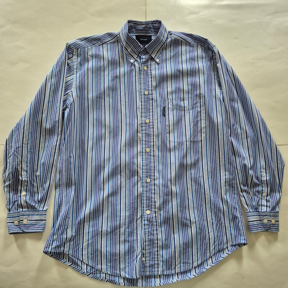 Faconnable Mens Blue Purple Striped Button Down Shirt Medium Long Sleeve Pocket